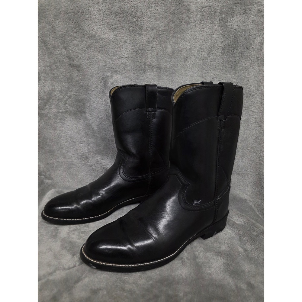 Justin Basics Mens Black Leather Roper Western Boots JB3000 Size 9D